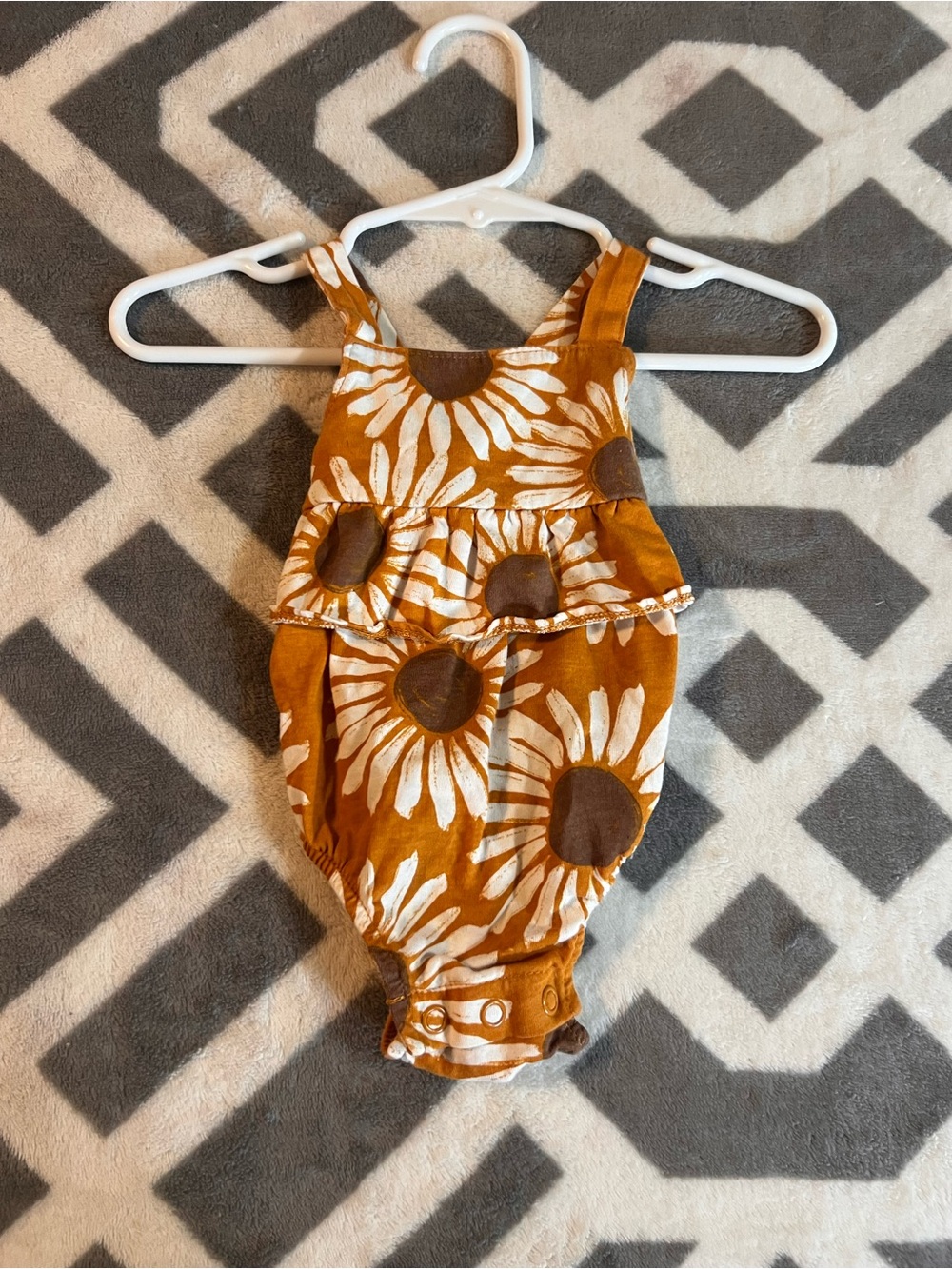 Sunflower Ruffle Baby One-Piece Romper - Rust Orange